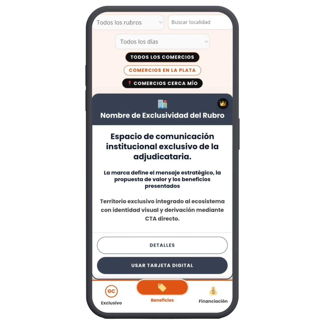 Vista demo de la tarjeta de comercio
