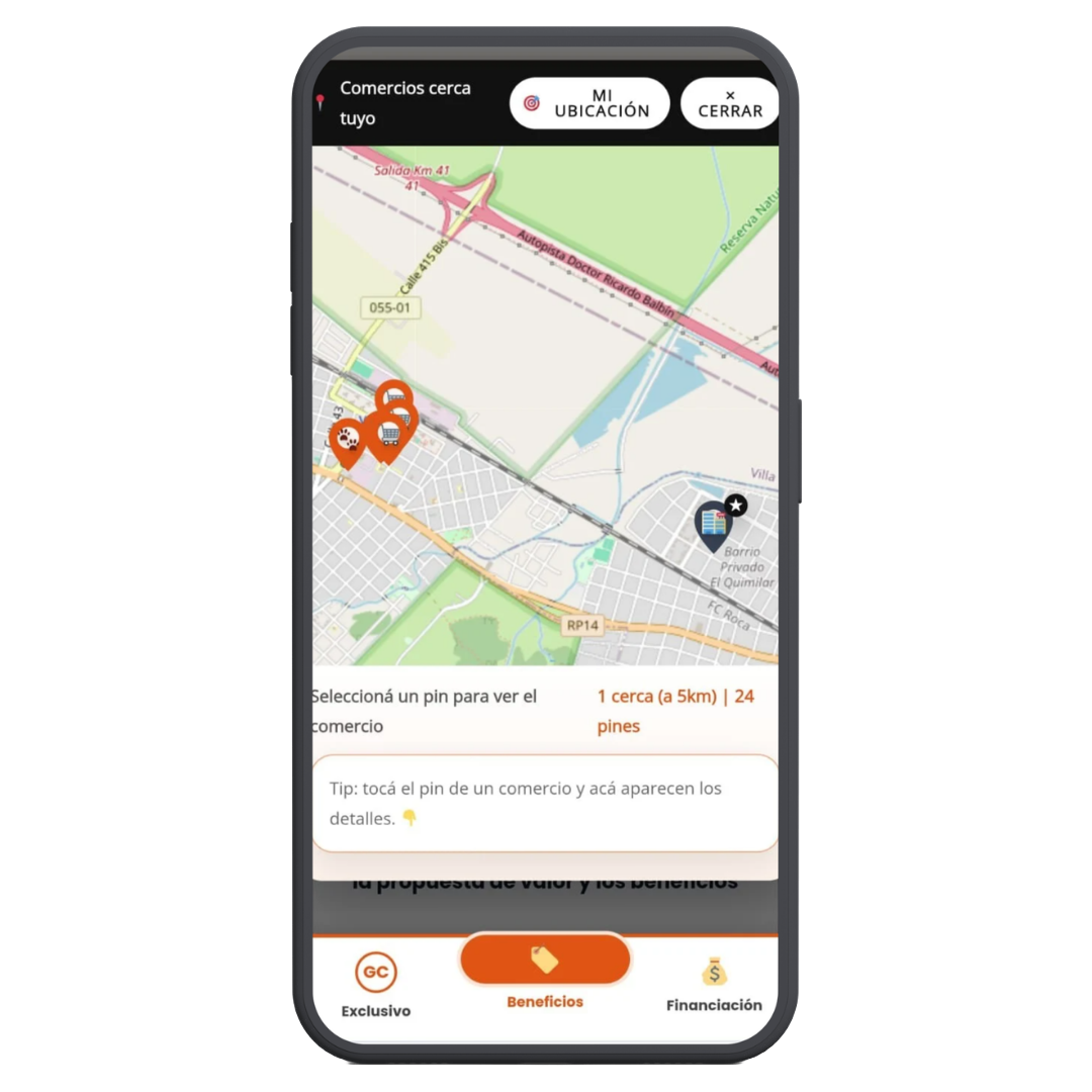 Vista demo de pin destacado en mapa